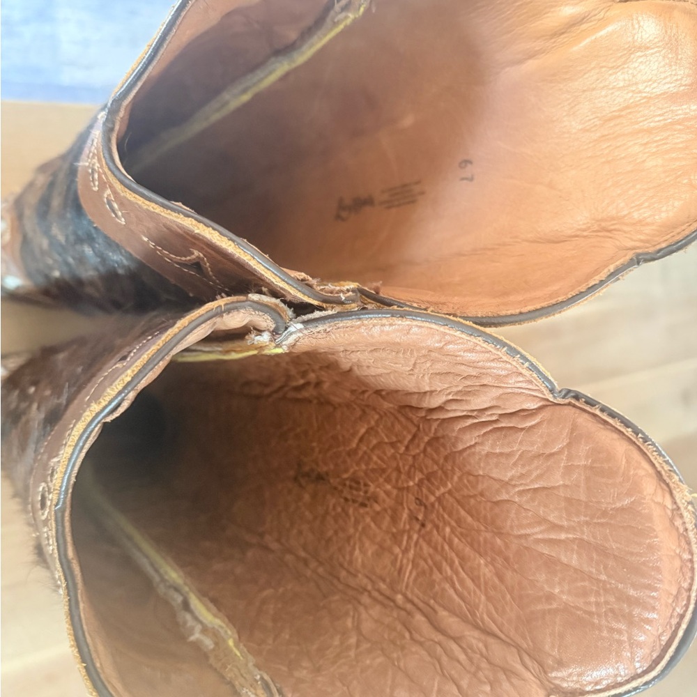 Lacy hair on hide Brown and Black Western Cowboy Boots - Picture 4 of 5